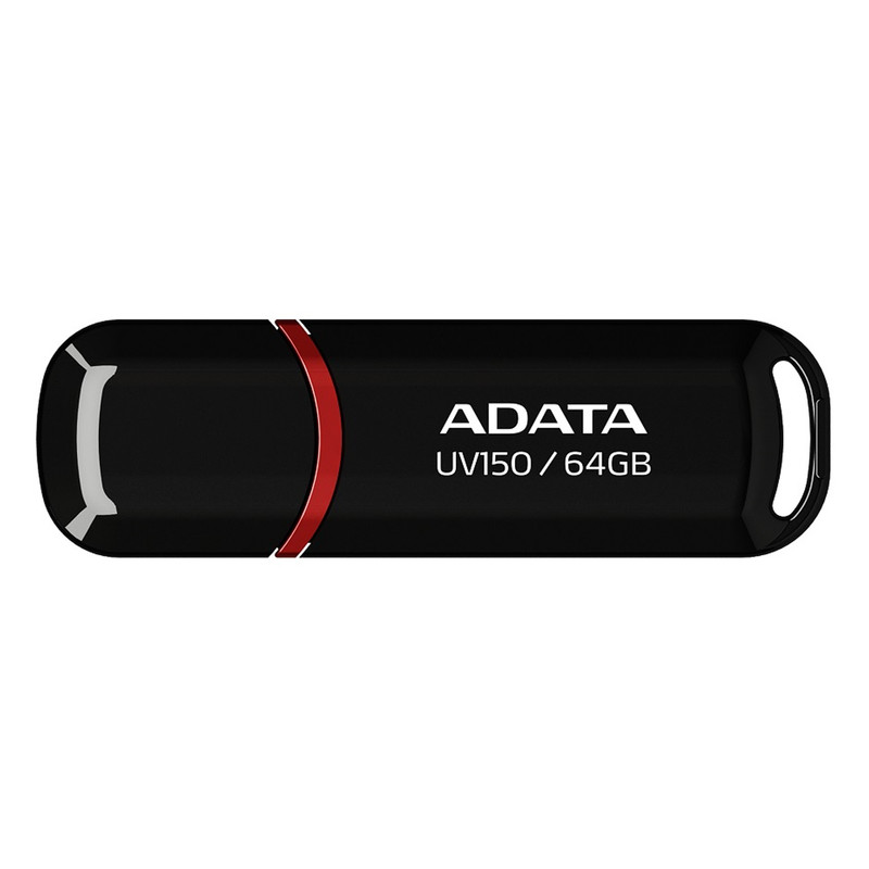 فلش مموری ای دیتا مدل UV150 ظرفیت 64 گیگابایت، رابط USB 3.2 Gen1، سرعت خواندن 90 مگابایت بر ثانیه، طراحی درپوشدار، سازگار با گوشی، تبلت، کامپیوتر و تلویزیون