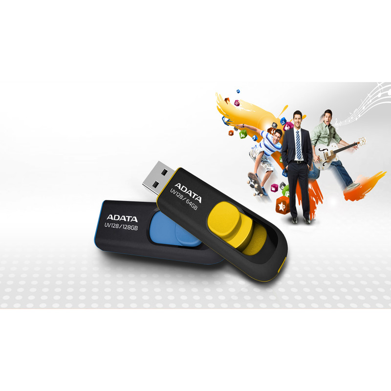 فلش مموری کشویی ایدیتا مدل DashDrive UV128 ظرفیت 64GB، رابط USB 3.0 با سرعت خواندن 90 و نوشتن 40MB/s، طراحی ضد خش و ضد گرد و خاک، قابلیت اتصال بند حمل