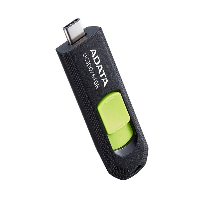فلش مموری کشویی ای دیتا مدل UC300 ظرفیت 64 گیگابایت با رابط USB Type-C و استاندارد USB 3.2 Gen 1، سرعت انتقال داده تا 5 گیگابایت بر ثانیه، سازگار با لپتاپ، گوشی، تبلت و تلویزیون، بدون نیاز به نصب درایور