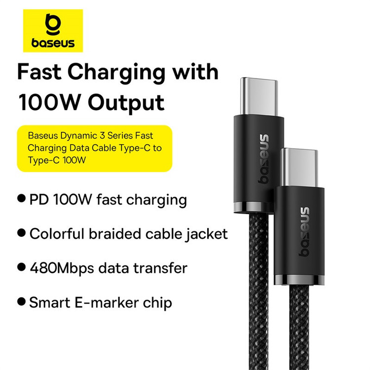 کابل USB-C بیسوس مدل Dynamic 3 Series 100W طول 1 متر