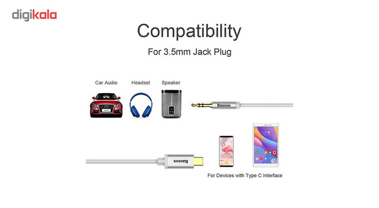 کابل انتقال صدا USB-C به جک 3.5 میلی متری باسئوس مدل M01 به طول 1.2 متر