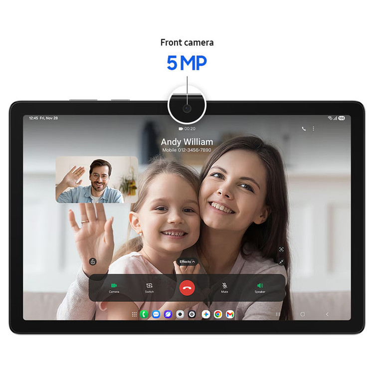 تبلت 11 اینچ سامسونگ مدل Galaxy Tab A11 Plus 5G، ظرفیت 256 گیگابایت و رم 8 گیگابایت، قابلیت پشتیبانی از سیم کارت، رزولوشن دوربین 8 مگاپیکسل، به همراه شارژر دیواری 25 وات سامسونگ مدل EP-TA800
