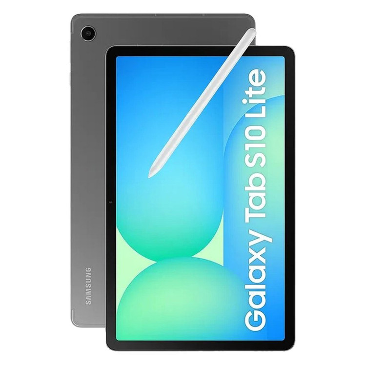 تبلت 10.9 اینچ سامسونگ مدل Galaxy Tab S10 Lite 5G با ظرفیت 128 گیگابایت و رم 6 گیگابایت، قابلیت پشتیبانی از سیم کارت، رزولوشن دوربین اصلی ۸ مگاپیکسل، پشتیبانی از قلم، به همراه شارژر دیواری 25 وات سامسونگ مدل EP-TA800