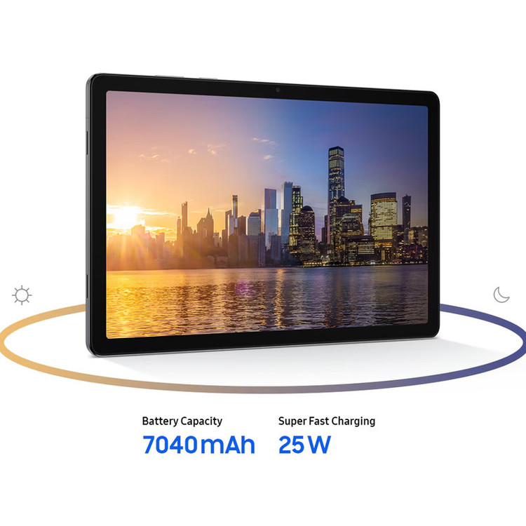 تبلت 11 اینچ سامسونگ مدل Galaxy Tab A11 Plus 5G، ظرفیت 128 گیگابایت و رم 6 گیگابایت، قابلیت پشتیبانی از سیم کارت، رزولوشن دوربین 8 مگاپیکسل، به همراه شارژر دیواری 25 وات سامسونگ مدل EP-TA800