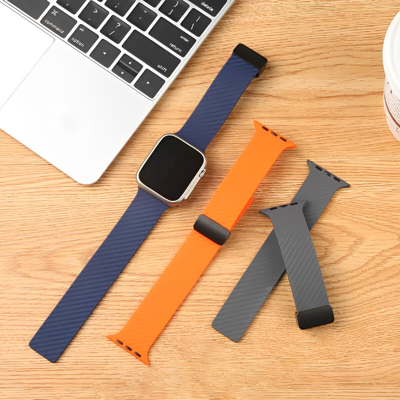 بند گوف مدل Carbon Silicone مناسب برای اپل واچ سری 1/2/3/4/5/6/7/8/9/SE/ULTRA/ULTRA 2 سایز 42/44/45/49 میلی متری