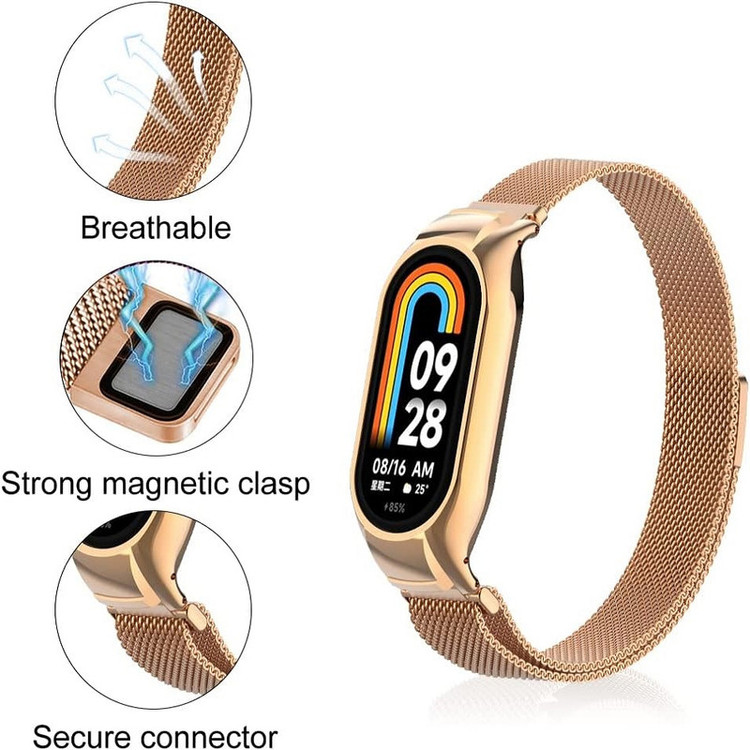 بند گوف مدل Milanese-R مناسب برای ساعت هوشمند شیائومی Mi band 7 به همراه کاور