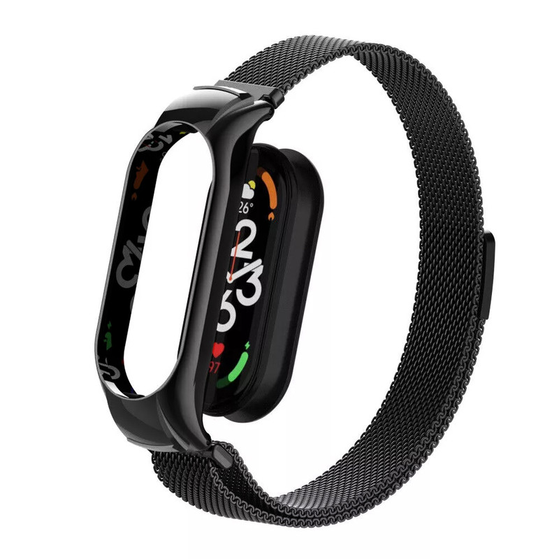بند گوف مدل Milanese-B مناسب برای ساعت هوشمند شیائومی Mi band 7 به همراه کاور