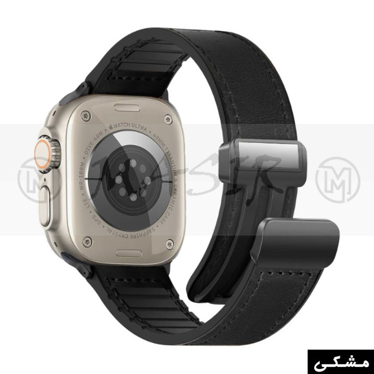 بند مسیر مدل Magnetic Leather Silicon مناسب برای اپل واچ Ultra 49mm / Ultra 2 49mm