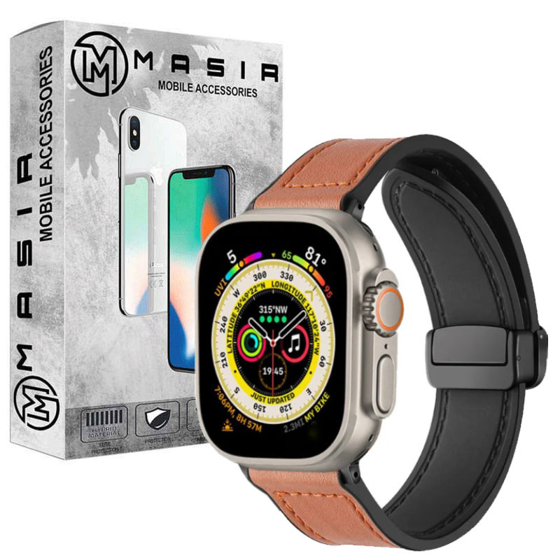 بند مسیر مدل Magnetic Leather Silicon مناسب برای اپل واچ Ultra 49mm / Ultra 2 49mm