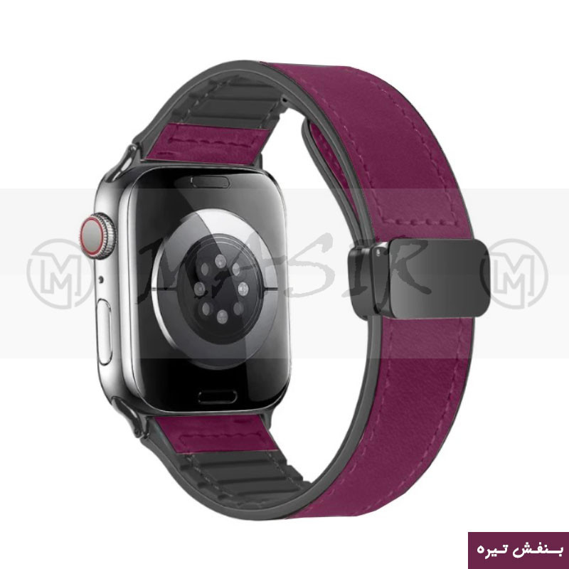 بند مسیر مدل Magnetic Leather Silicon مناسب برای اپل واچ Ultra 49mm / Ultra 2 49mm