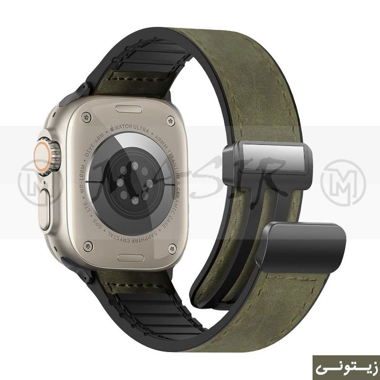بند مسیر مدل Magnetic Leather Silicon مناسب برای اپل واچ Ultra 49mm / Ultra 2 49mm