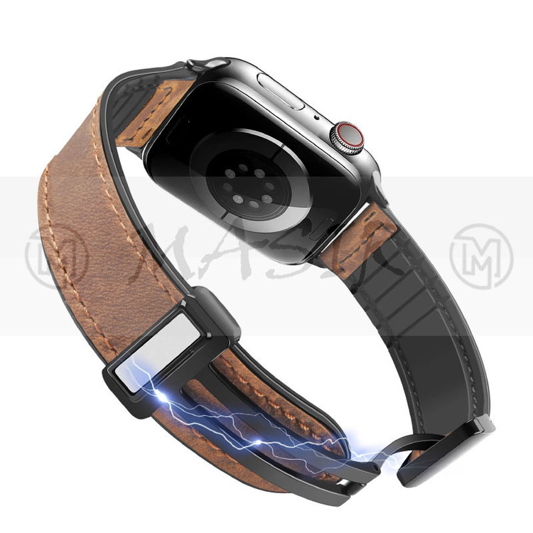 بند مسیر مدل Magnetic Leather Silicon مناسب برای اپل واچ Ultra 49mm / Ultra 2 49mm
