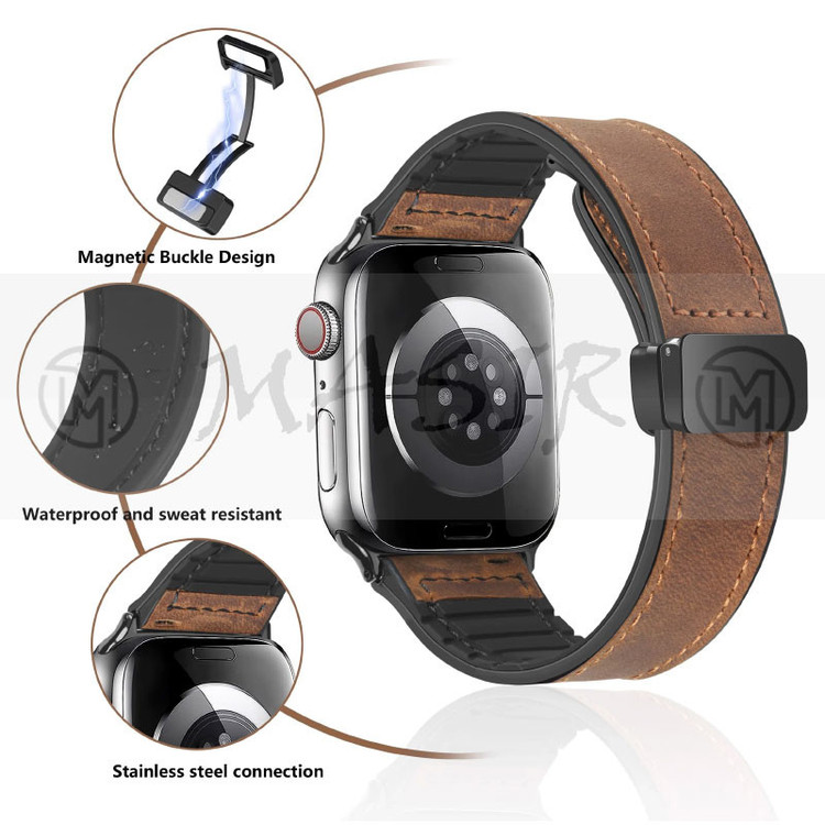 بند مسیر مدل Magnetic Leather Silicon مناسب برای اپل واچ Ultra 49mm / Ultra 2 49mm