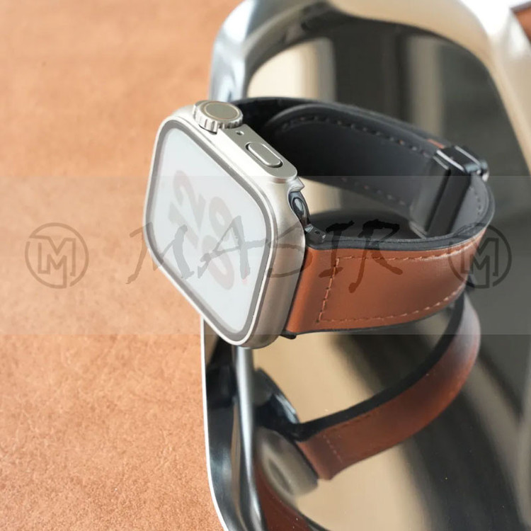 بند مسیر مدل Magnetic Leather Silicon مناسب برای اپل واچ Ultra 49mm / Ultra 2 49mm