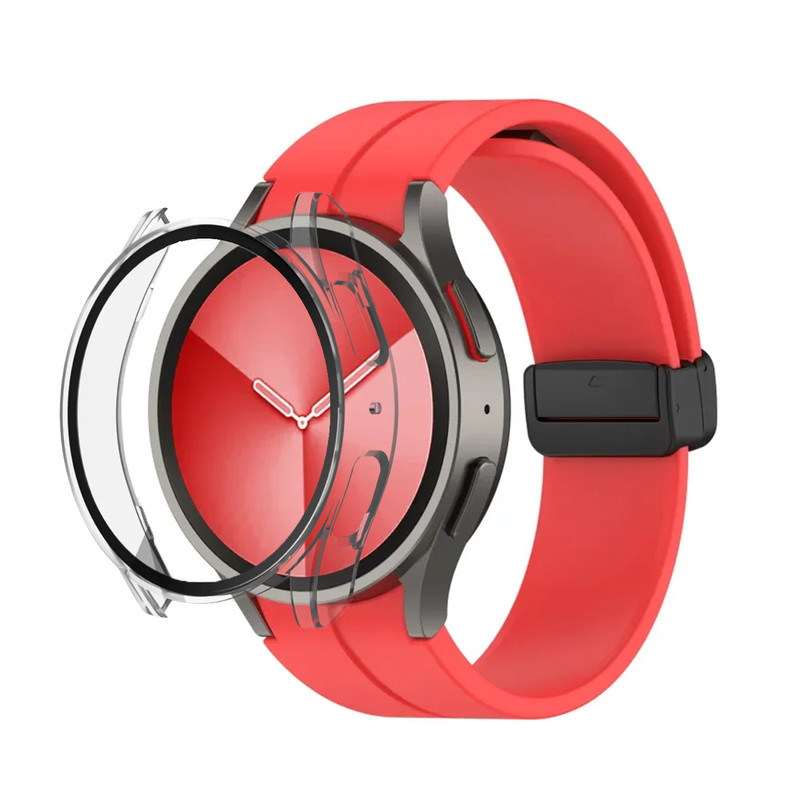بند گوف مدل Clear Silicone Magnet مناسب برای ساعت هوشمند سامسونگ Galaxy Watch 7 44mm به همراه کاور