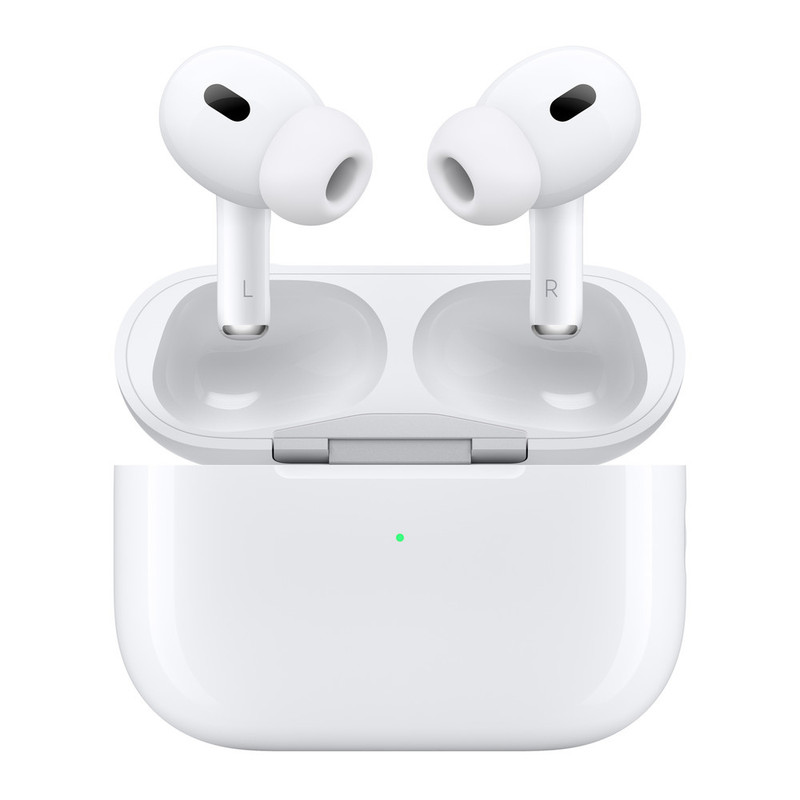 هدفون بلوتوثی اپل مدل AirPods Pro 2nd Generation با نویز کنسلینگ فعال (ANC)، نویز کنسلینگ میکروفون (ENC)، درگاه شارژ USB Type-C، با قابلیت شارژ بیسیم، دارای میکروفون دوگانه از نوع Beamforming، مقاومت در برابر رطوبت و عرق