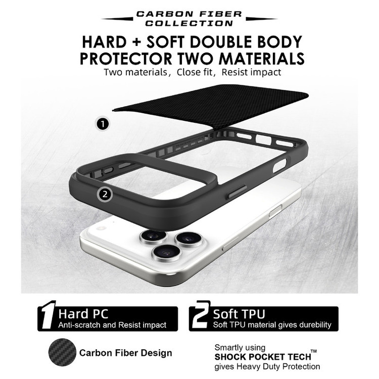 کاور سامورایی مدل Carbon Fiber مناسب برای گوشی موبایل اپل iPhone 17 Pro