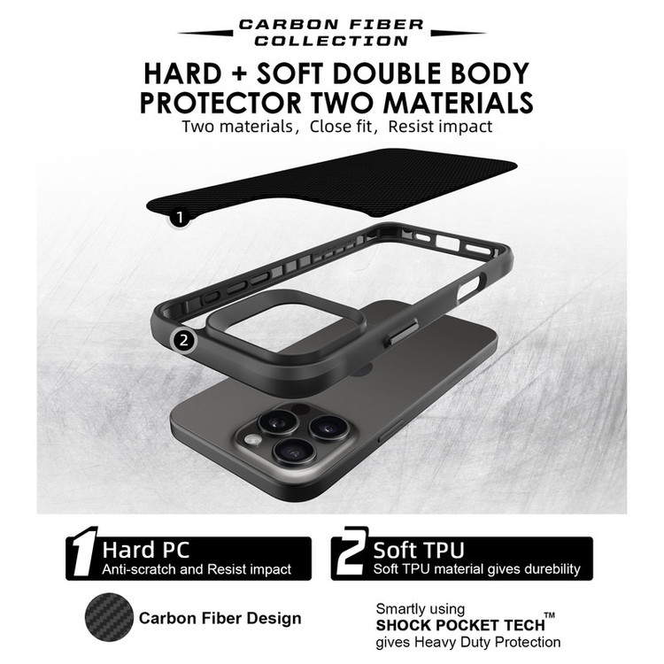 کاور سامورایی مدل Carbon Fiber مناسب برای گوشی موبایل اپل iPhone 16 Pro