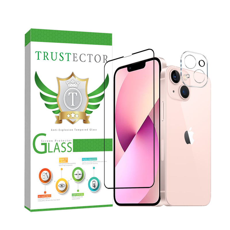 محافظ صفحه نمایش تراستکتور مدل MFUL3DTR مناسب برای گوشی موبایل اپل iPhone 13 mini به همراه محافظ لنز دوربین