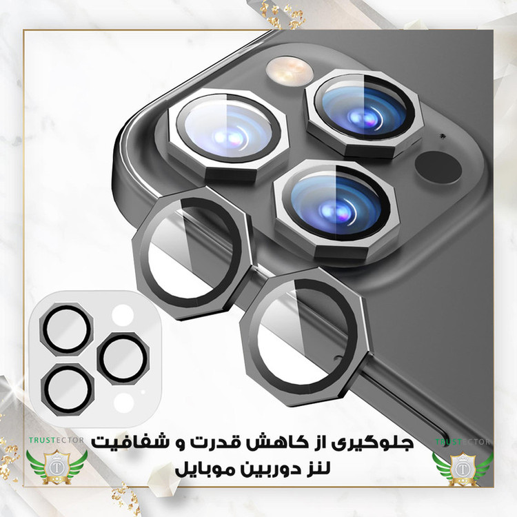 محافظ لنز دوربین شیشهای تراستکتور مدل R8ZT مناسب برای گوشی موبایل اپل iPhone 15 Pro Max