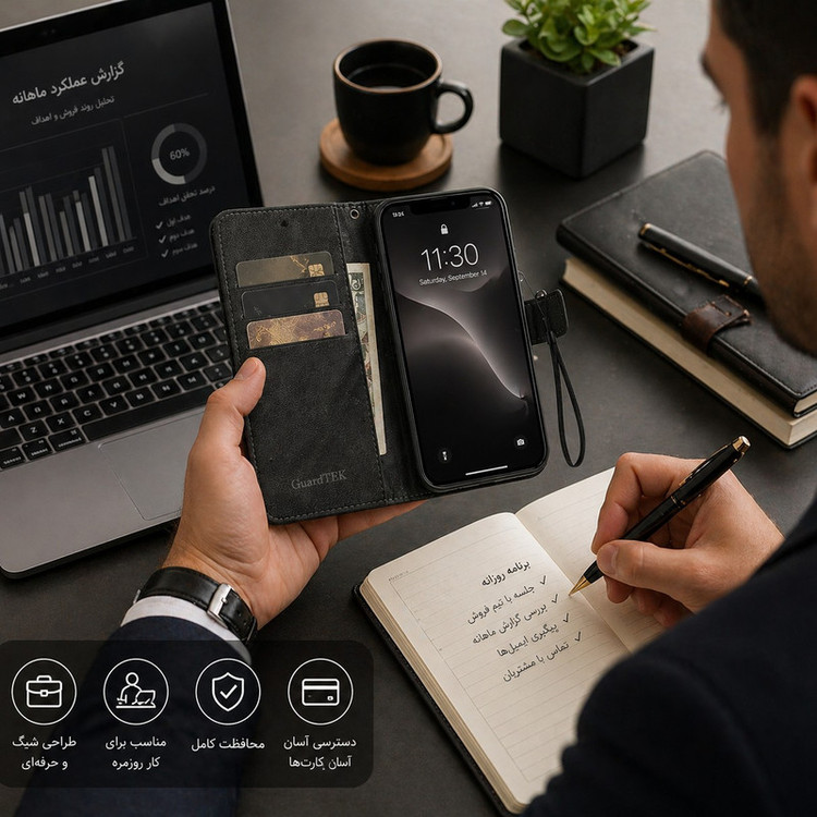 کیف کلاسوری گاردتک اساک مدل Prime مناسب برای گوشی موبایل سامسونگ Galaxy S22 Ultra به همراه بندآویز